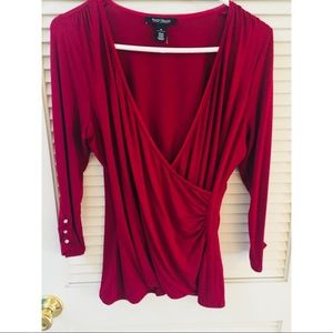 WHBM Dark Red 3/4 Sleeve Top